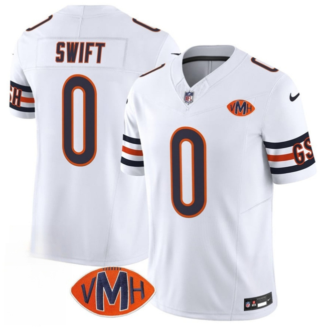 Men's Chicago Bears #0 D'Andre Swift White 2025 F.U.S.E. With VMH Patch Vapor Untouchable Limited Stitched Football Jersey